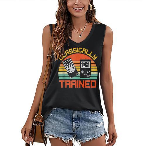 Vintage Retro Classically Trained Video Game 90s Nostalgia Women's V-Neck Tank Top - Figerry