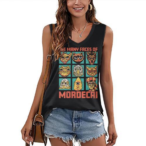 Women's DCC Many Faces Of Mordecai Grid Gamer Series Book Women's V-Neck Tank Top - Bookorys