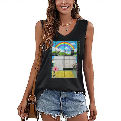 Women's Frutiger Aero Aesthetic Rainbow Glitch Art Women's V-Neck Tank Top - Figerry