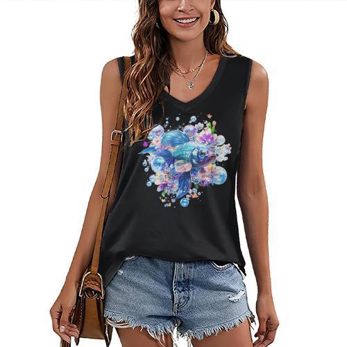 Women's Frutiger Aero Y2K Fish Women's V-Neck Tank Top - Figerry