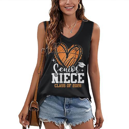 Women's Senior Niece Class Of 2026 Basketball Graduation Heart Women's V-Neck Tank Top - Best Gift Smart