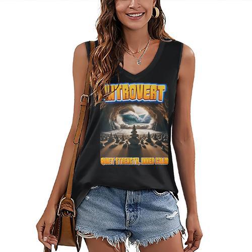 World Introvert Day Quiet Strength Inner Calm Women's V-Neck Tank Top - Raresse