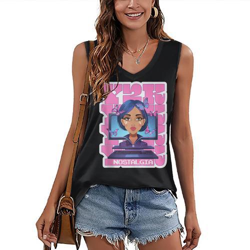 Y2K Nostalgia Retro Aesthetic Trendy Vintage Women's V-Neck Tank Top - Figerry