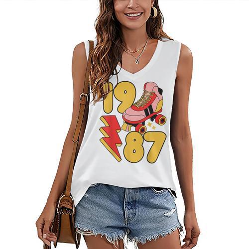 1987 Retro Roller Skate Vintage 80s Nostalgia Collector Women's V-Neck Tank Top - Figerry