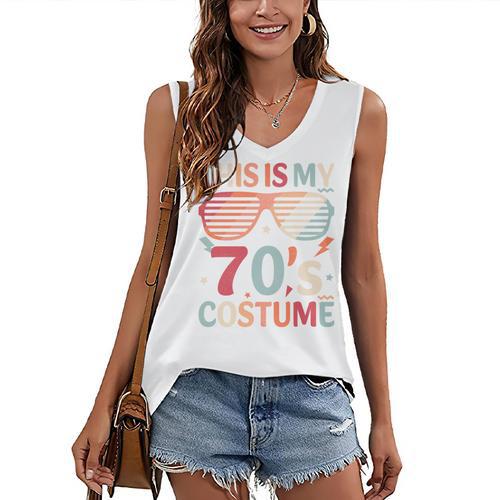 This Is My 70s Costume Vintage Style Nostalgia 1970s Retro Women's V-Neck Tank Top - Figerry