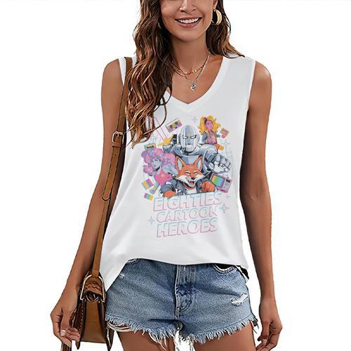 80's Cartoon Heroes Apparel For Retro Nostalgia Fans Women's V-Neck Tank Top - Figerry