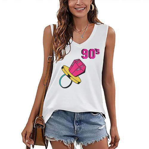 90’s Ring Retro Nostalgia Colorful Throwback Women's V-Neck Tank Top - Figerry