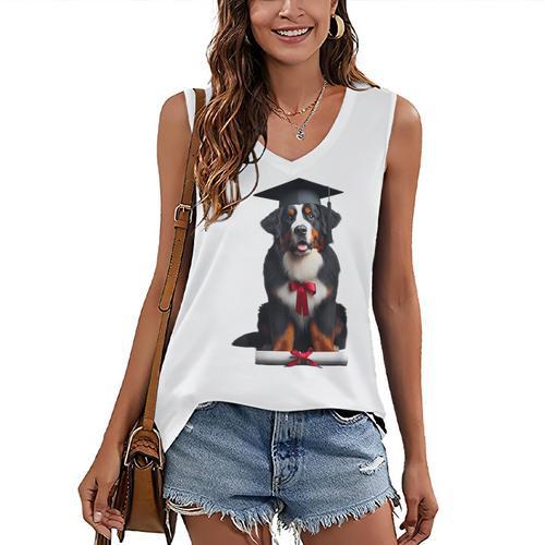 Bernese Mountain Dog Graduation Cap Graduate Training School For Men Women Girls Kids Women's V-Neck Tank Top - Best Gift Smart