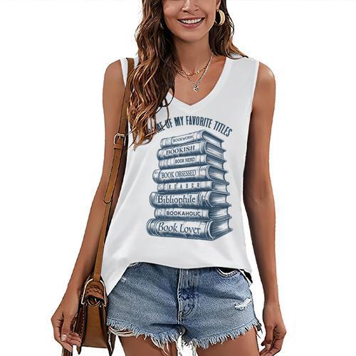 Book Lover Bookish Reader Bibliophile Book Nerd Titles Women's V-Neck Tank Top - Bookorys