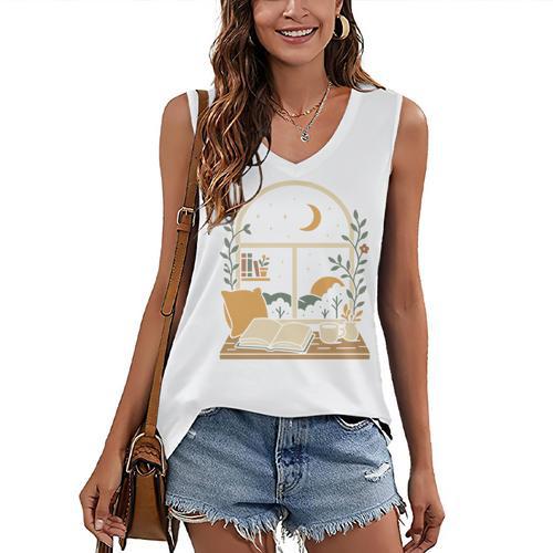 Book Lover Moonlight Reading Scene Night Women's V-Neck Tank Top - Bookorys