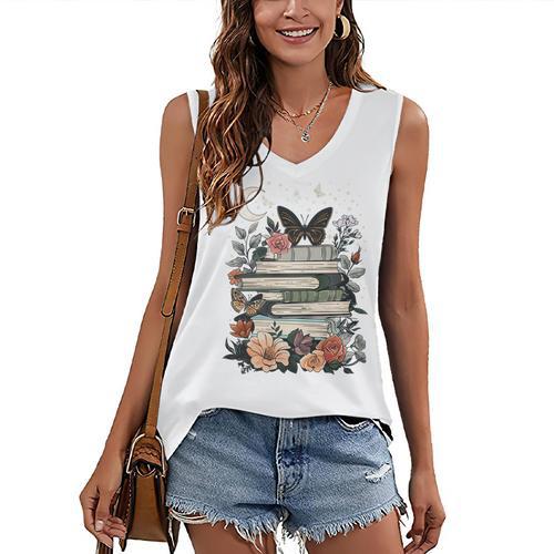 Bookish Cottagecore Aesthetic Celestial Reader Book Lover Women's V-Neck Tank Top - Bookorys