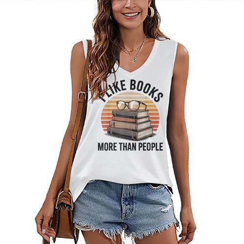I Like Books More Than People Glasses Women's V-Neck Tank Top - Bookorys
