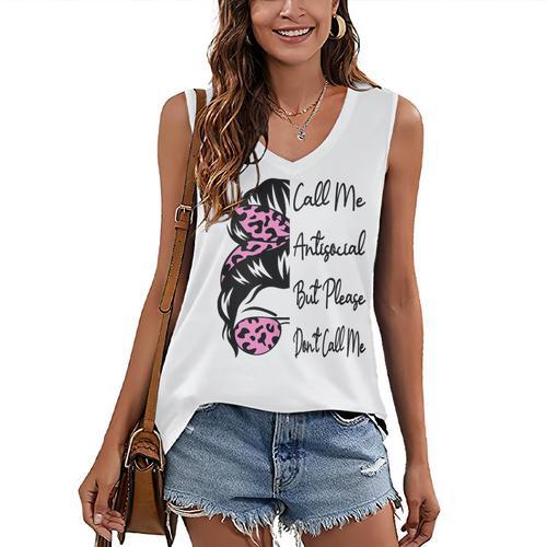 Call Me Antisocial But Please Don't Call Me Introvert Women's V-Neck Tank Top - Raresse