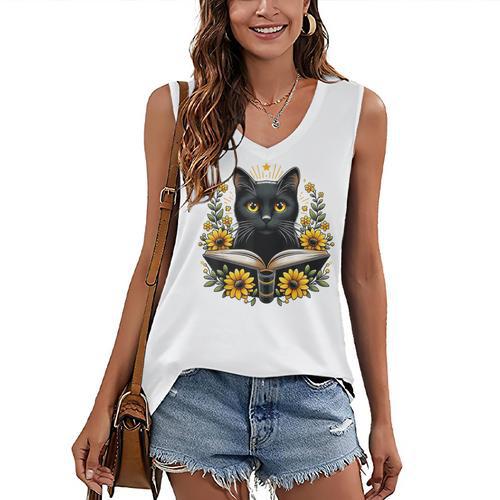 Cat For Women Book Lover Cute Cat And Book Women's V-Neck Tank Top - Bookorys AU