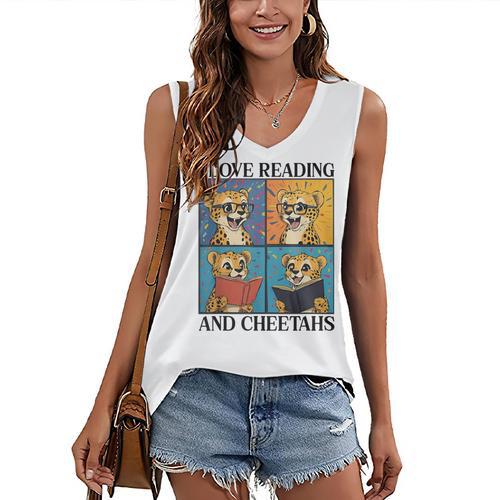 Cheetah Love Reading And Cheetahs Kids Bookworm Women's V-Neck Tank Top - Bookorys