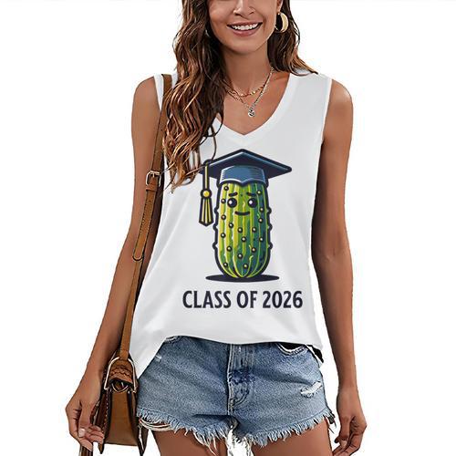 Class Of 2026 Graduation Pickle Trendy Graduate Humor Women's V-Neck Tank Top - Best Gift Smart