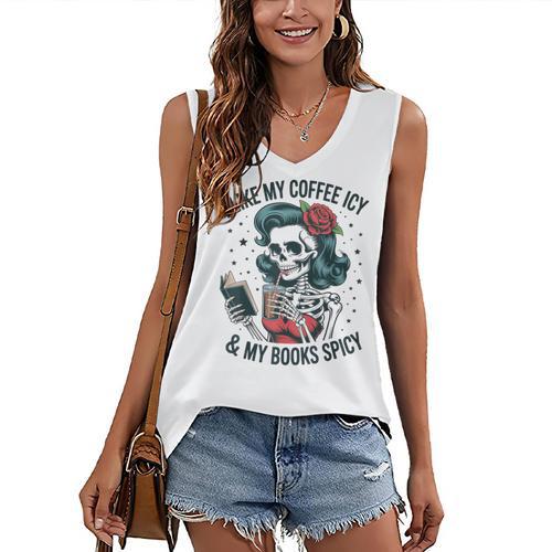 I Like My Coffee ICY & My Books Spicy For Book Lovers Women's V-Neck Tank Top - Bookorys CA