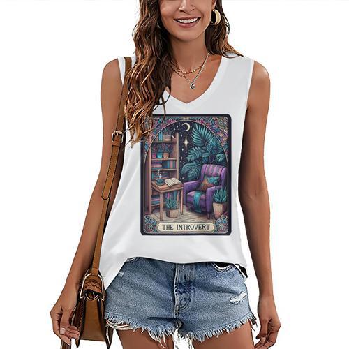 Color Graphic The Introvert Tarot Card Raglan Baseball Tee Women's V-Neck Tank Top - Raresse