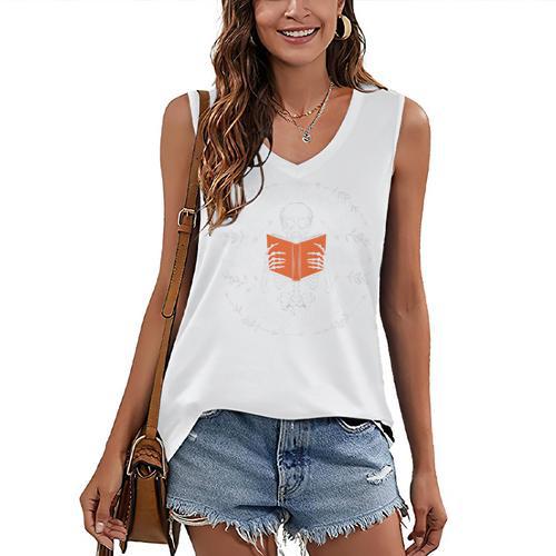 Cool Read Books Be Kind Stay Weird Skeleton Reading Women's V-Neck Tank Top - Bookorys
