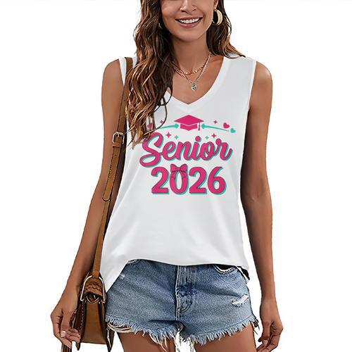 Coquette Pink Bow Senior 2026 Class Of Graduation Women's V-Neck Tank Top - Best Gift Smart