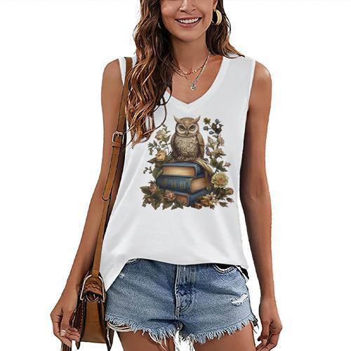 Cottagecore Aesthetic Floral Owl Books Women's V-Neck Tank Top - Bookorys UK