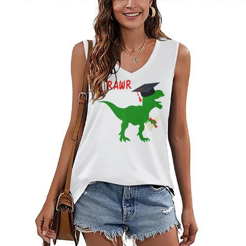 Dinosaur Rawr Diploma Graduate Graduation Women's V-Neck Tank Top - Best Gift Smart