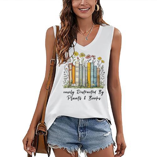 Easily Distracted By Plants And Books Bookworm Gardening Women's V-Neck Tank Top - Bookorys