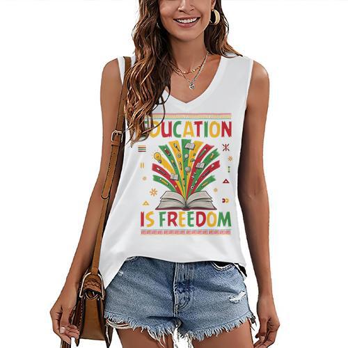 Education Is Freedom Books Lover History Month Women's V-Neck Tank Top - Bookorys CA