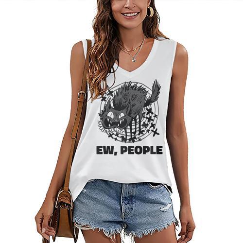 Ew People Introvert Cat Lover Crazy Cats Lady Women's V-Neck Tank Top - Raresse