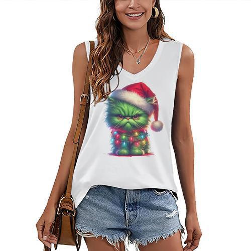 Ew People Meowy Cat Christmas Introvert Men Women Women's V-Neck Tank Top - Raresse