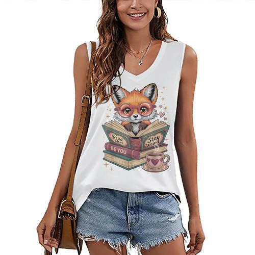 Fox Read Books Be Kind Stay Weird Reader Cute Nerd Bookworm Women's V-Neck Tank Top - Bookorys