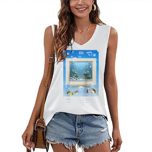 Frutiger Aero Aesthetic Tech Computer Aquarium Tarot Card Raglan Baseball Tee Women's V-Neck Tank Top - Figerry