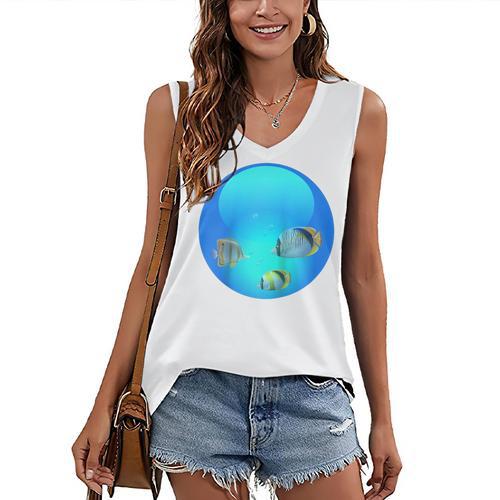 Frutiger Aero Aesthetic Tech Orb Fishes Raglan Baseball Tee Women's V-Neck Tank Top - Figerry