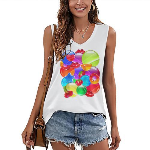Frutiger Aero Aesthetic Tech Orb Pattern Heart Cherry Lips Raglan Baseball Tee Women's V-Neck Tank Top - Figerry