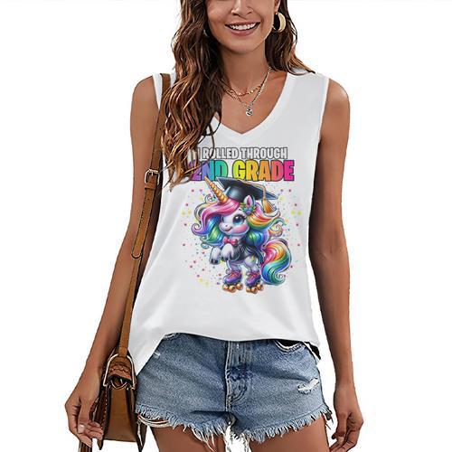 Graduation 2nd Grade Unicorn Roller Skate Girls Grad Women's V-Neck Tank Top - Best Gift Smart