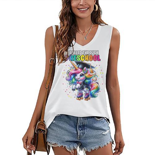 Graduation Preschool Unicorn Roller Skate Girls Pre-K Grad Women's V-Neck Tank Top - Best Gift Smart