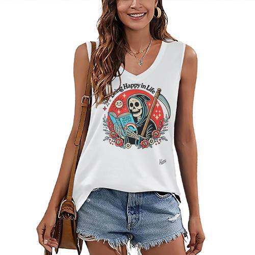 Grim Reaper Reads a Book Women's V-Neck Tank Top - Bookorys