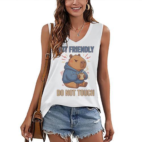 Grouchy Capybara Not Friendly Do Not Touch Introvert Premium Tri-Blend Women's V-Neck Tank Top - Raresse