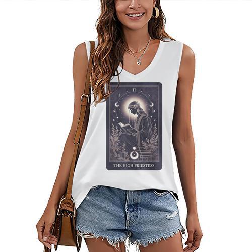 High Priestess Tarot Art Celestial Mystic Book Lover Women's V-Neck Tank Top - Bookorys UK