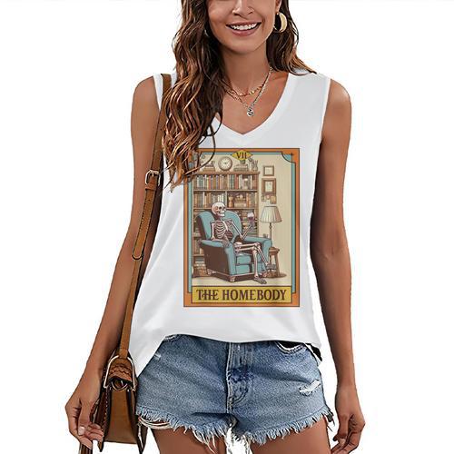Introvert Homebody Awkward Skeleton The Homebody Tarot Card Women's V-Neck Tank Top - Raresse