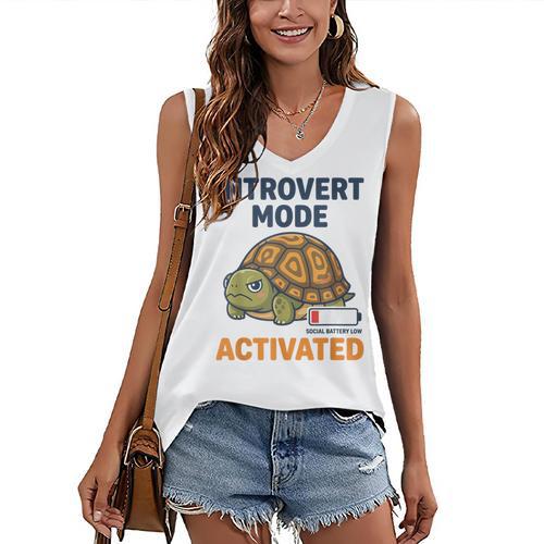 Introvert Mode Activated Low Social Battery Box Turtle Women's V-Neck Tank Top - Raresse