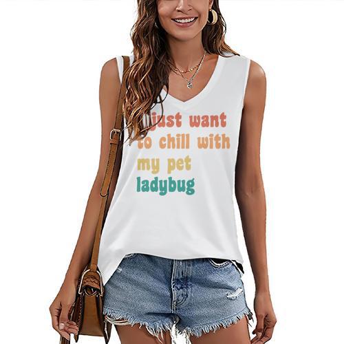Introvert Pet Ladybug Mom Women's V-Neck Tank Top - Raresse