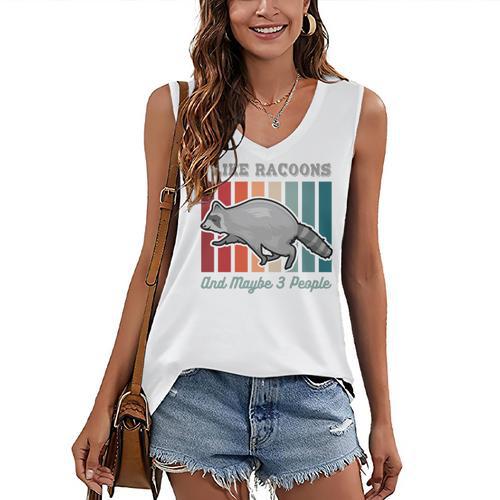 Introvert Raccoon Animal Lover Trash Panda Antisocial Retro Women's V-Neck Tank Top - Raresse