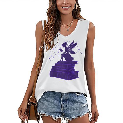 Kawaii Fairy Bookish Book Lover Library Read Women's V-Neck Tank Top - Bookorys