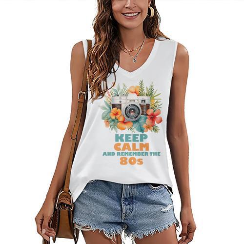 Keep Calm And Remember The 80s Retro Vintage Nostalgia Premium Women's V-Neck Tank Top - Figerry