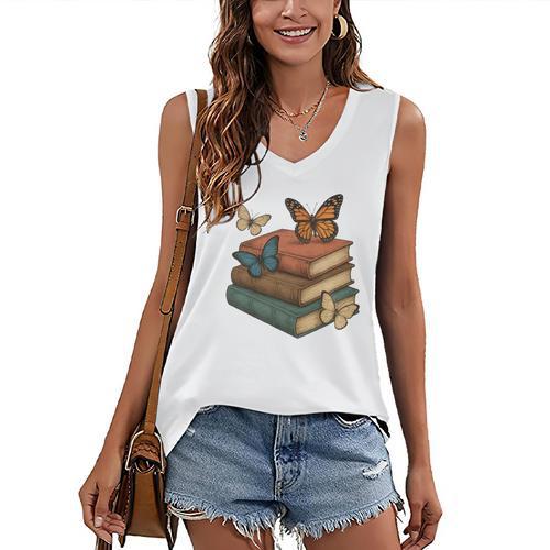 Life Is Better With Butterflies And Books Cute Butterfly Women's V-Neck Tank Top - Bookorys