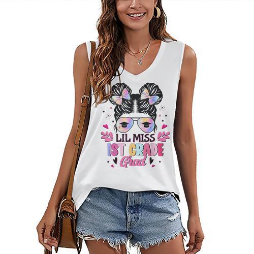 Lil Miss 1st Grade Grad Graduation Last Day Of 1st Grade Women's V-Neck Tank Top - Best Gift Smart