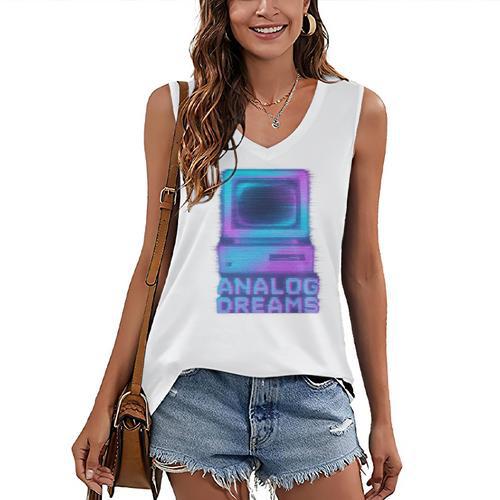 Lofi Reverie Analog Dreams Pixel 90s Desktop VHS Nostalgia Women's V-Neck Tank Top - Figerry