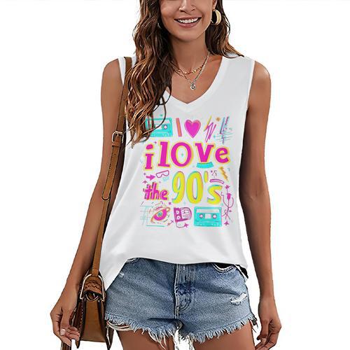 I Love The 90'S 90s Nostalgia Women's V-Neck Tank Top - Figerry