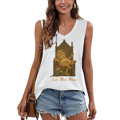 Medieval Cat Sarcastic Queen Lazy King Introvert Kitty Women's V-Neck Tank Top - Raresse